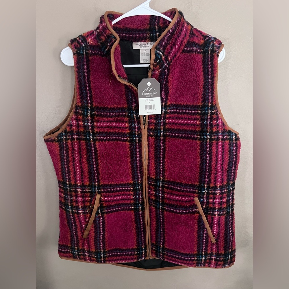 Mountain Ridge Women's Pink Plaid Vest